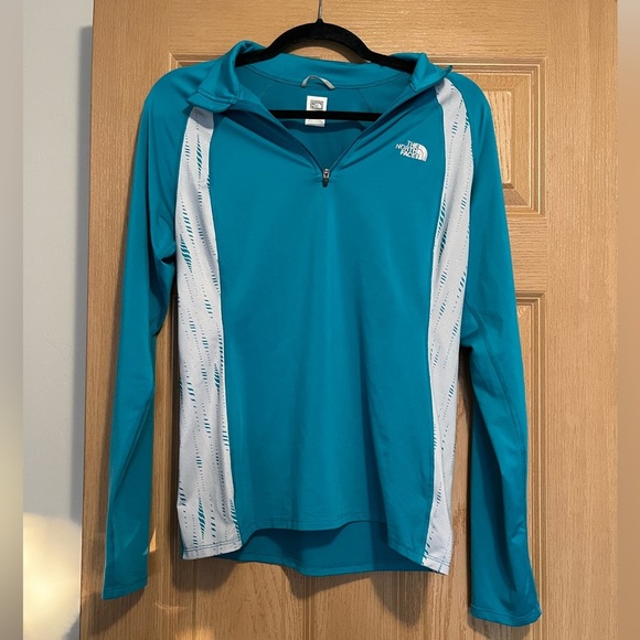 Women's North Face 1/4 Zip Pullover Sweatshirt Jacket - Turquoise Blue - Medium - Picture 2 of 11